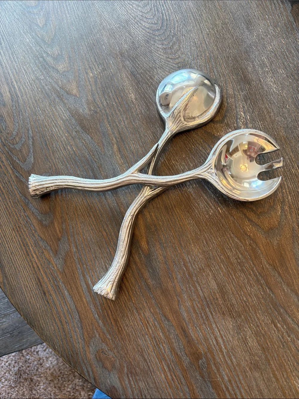 Antler Design Silver Salad Server Set - Elegant Serving Pair